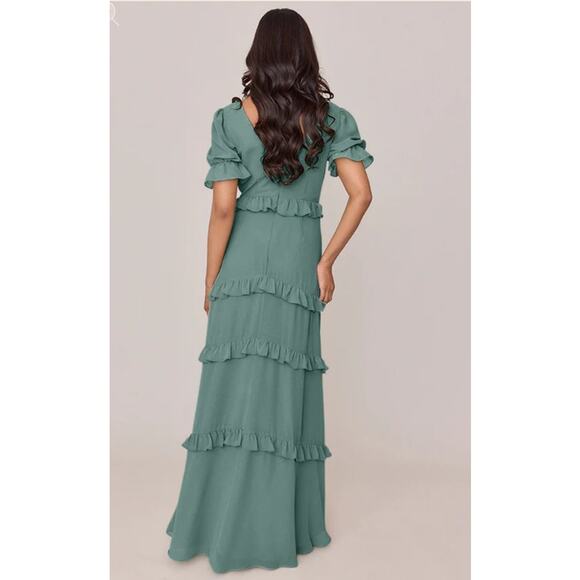 Revelry Harley Chiffon Tiered Maxi Dress 4 Sage Green Ruffle Wedding Guest - Picture 2 of 14